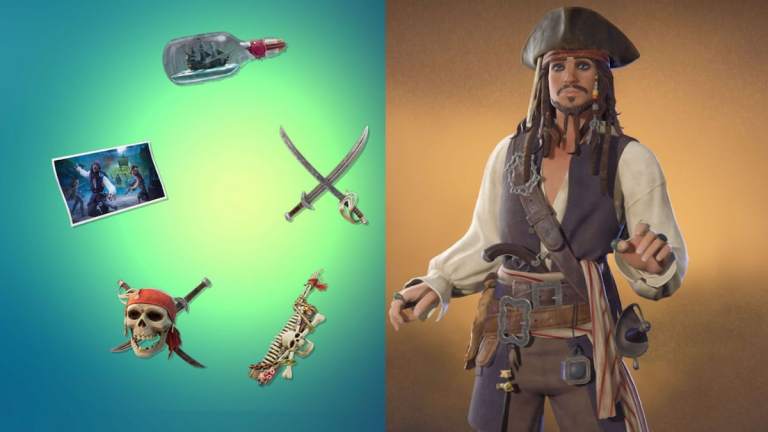 Some Cursed Sails unlockable rewards and Jack Sparrow in Fortnite.