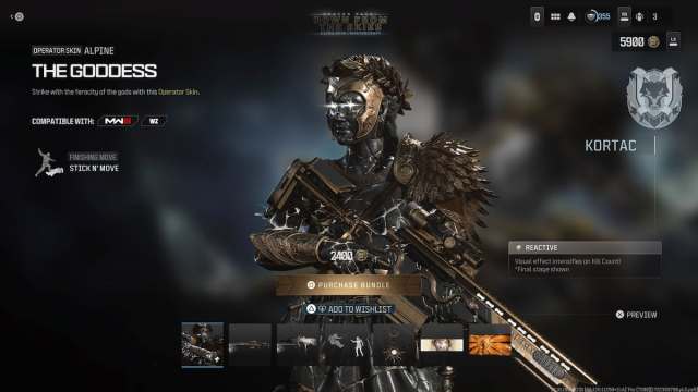 The Goddess skin for MW3 operator Alpine