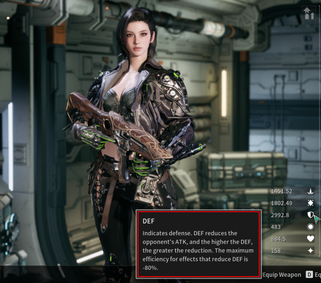 A screenshot of the DEF tooltip found in the main menu of The First Descendant.