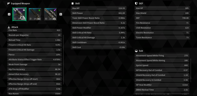 A screenshot of a Descendant stats screen in The First Descendant.