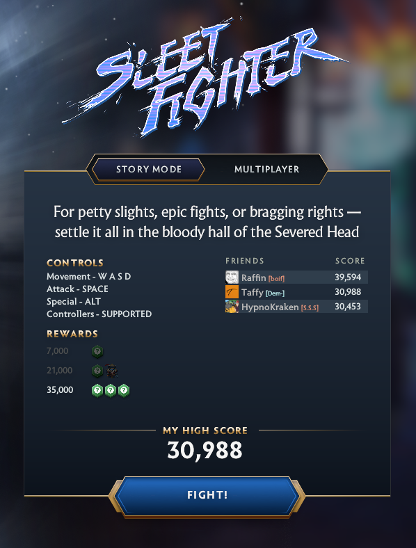 The Sleet Fighter main menu in Dota 2.