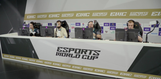 The Entity Dota 2 team sit at their PCs at the Esports World Cup