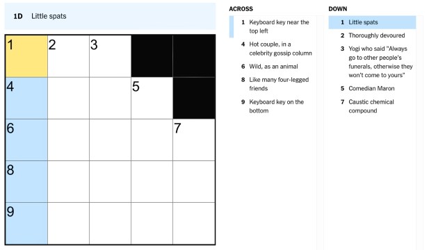 little spats clue from the nyt mini crossword july 31