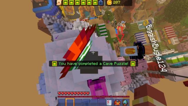 Minecraft player on top of a mountain peak using Birthday Fireworks