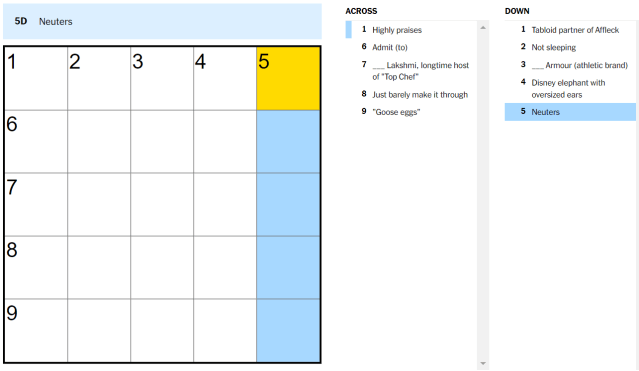 Neuters NYT mini crossword hints and answer