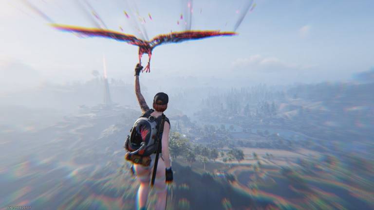 Once Human character flying with a bird at the start of the game