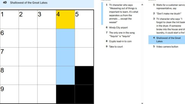 nyt crossword clue for shallowest of the great lakes