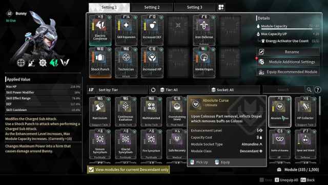 Absolute Curse Module equipped in The First Descendant