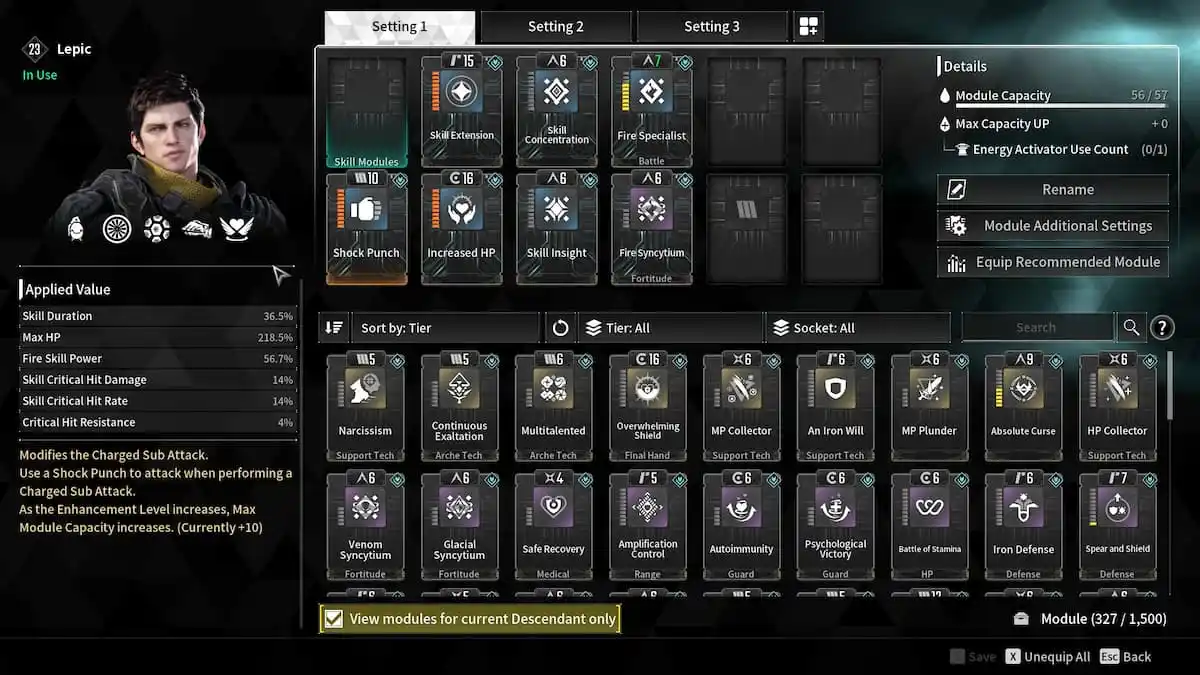 Lepic Module loadout in The First Descendant