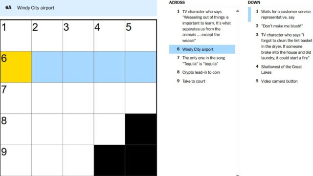 nyt crossword clue for windy city airport