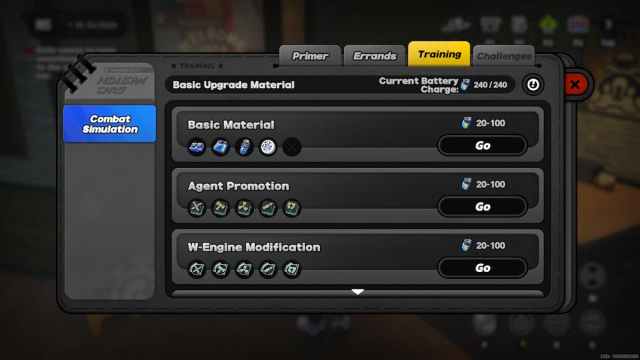 Training menu in Zenless Zone Zero