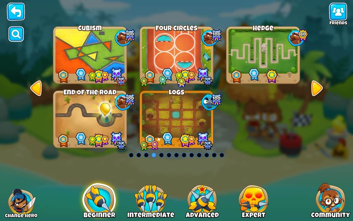 Map picker showcasing the Golden Bloon's location in a series of maps in BTD6.