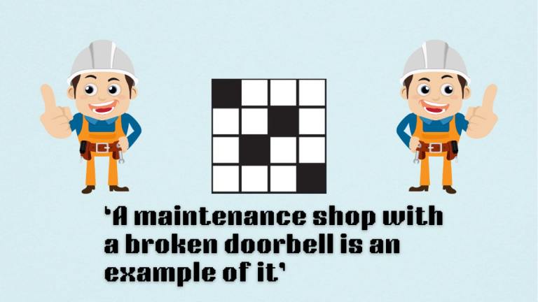 Picture showing a maintenance shop's mechanic with a broken doorbell is an example of it clue NYT Mini Crossword.