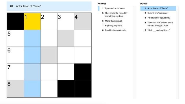 'Actor Jason of "Dune"'  clue highlighted in blue and yellow on the nyt mini crossword puzzle