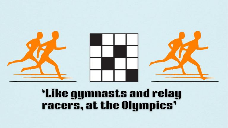 Picture of the 'Like gymnasts and relay racers, at the Olympics' clue in NYT mini Crossword.