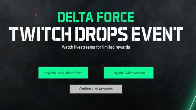 A screenshot of the Twitch Drops event page for Delta Force.