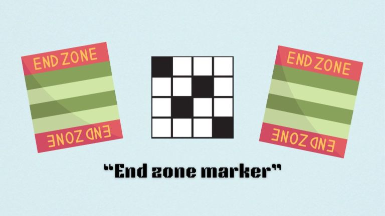 Two football fields and a crossword icon above the clue end zone marker from the nyt mini crossword puzzle