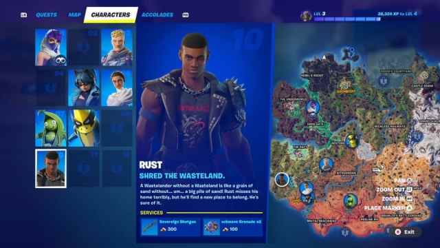 Rust's location in Fortnite marked on the map with provided services shown.