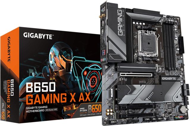 Gigabyte B650 Gaming X AX motherboard with its box packaging