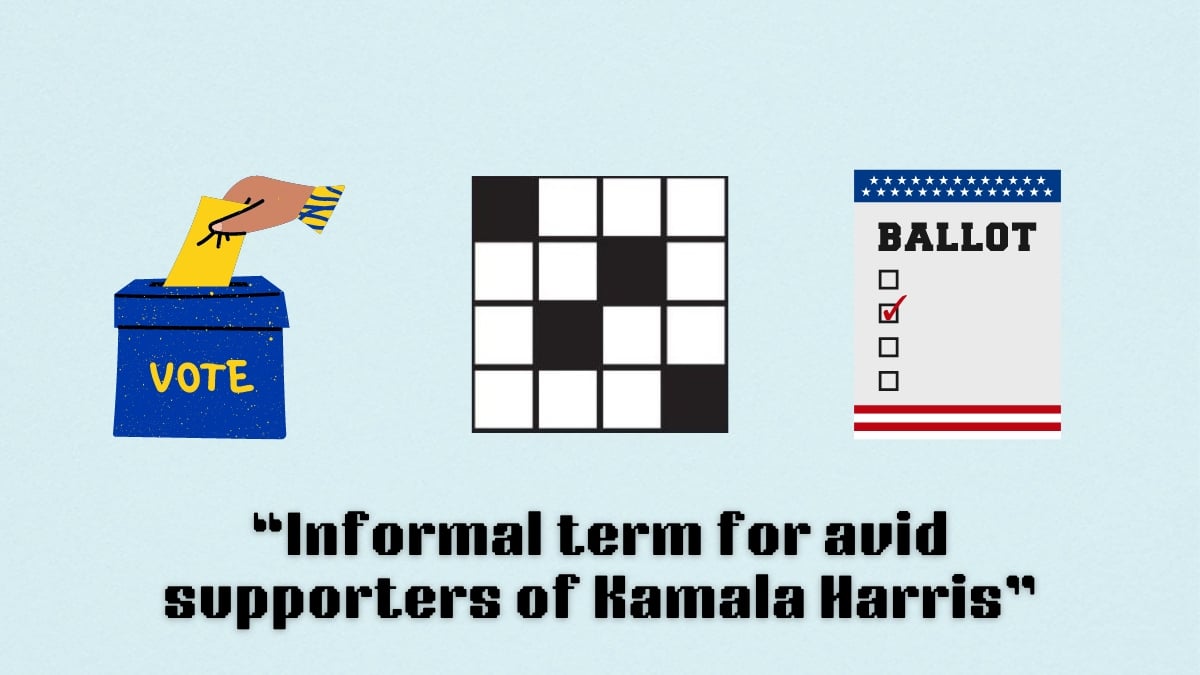 A voting box and ballot next to a crossword puzzle symbol above the clue, Informal term for avid supporters of Kamala Harris, from the aug. 12 nyt mini crossword puzzle