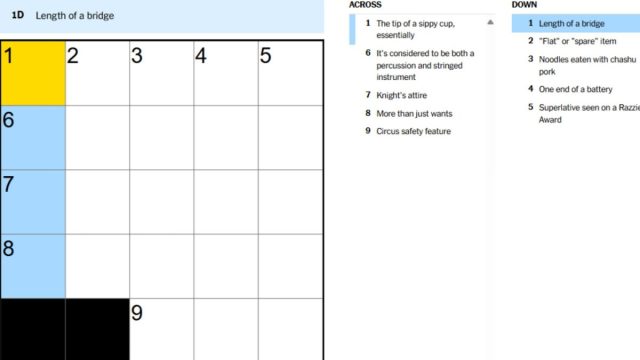 crossword clue for length of a bridge in nyt mini