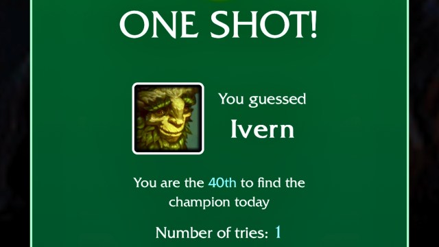 The LoLdle quote success message with an image of Ivern