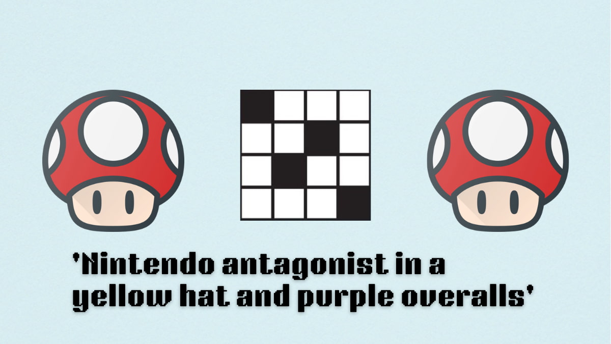 'Nintendo antagonist in a yellow hat and purple overalls' NYT Mini