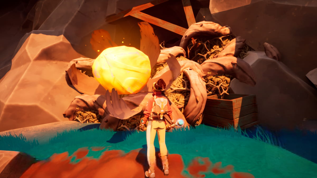 Picture showing a player standing in front of a Yellow Witherbloom in Creatures of Ava.