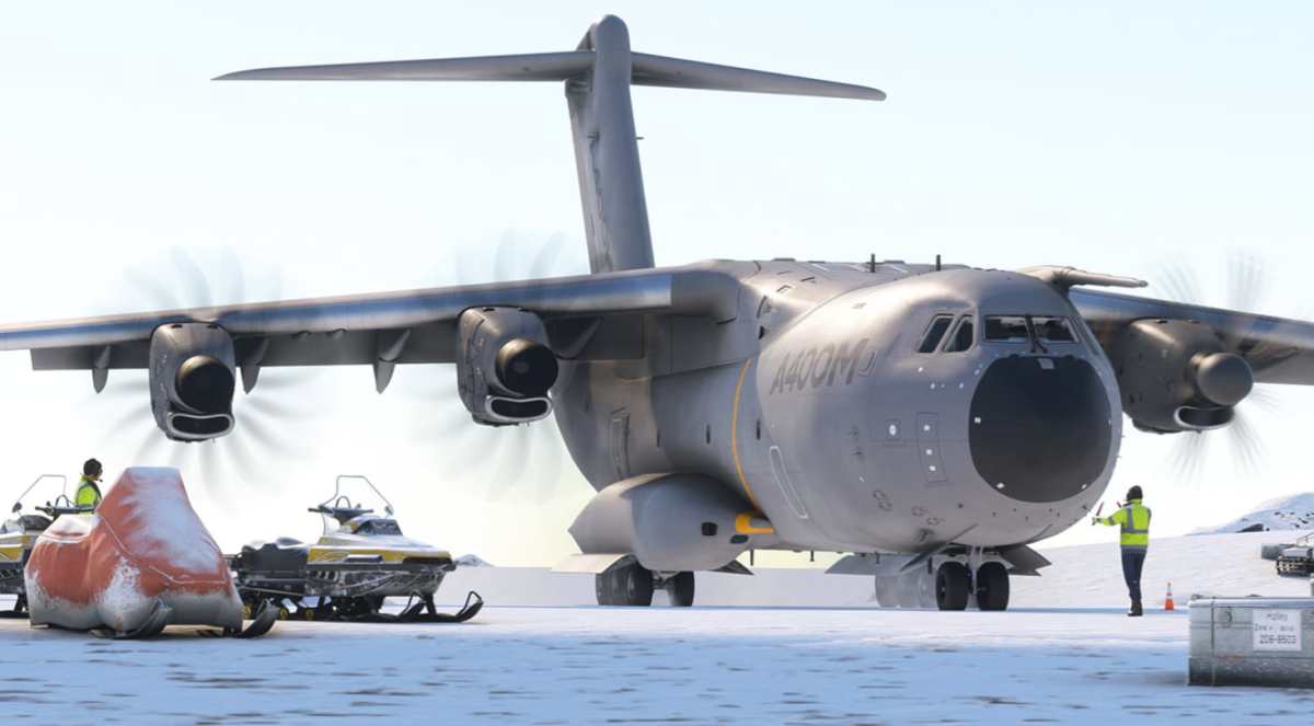 A cargo plane landed in a snowy environment