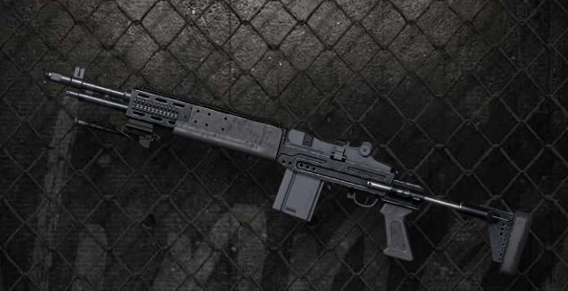 Mk14 in PUBG, placed in front of a wall with chains