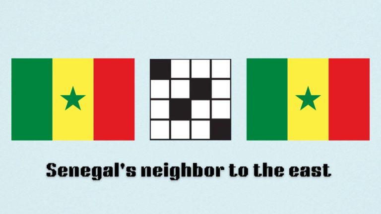 A blank crossword, with "Senegal's neighbor to the east" written below is and the senegal flag to either side