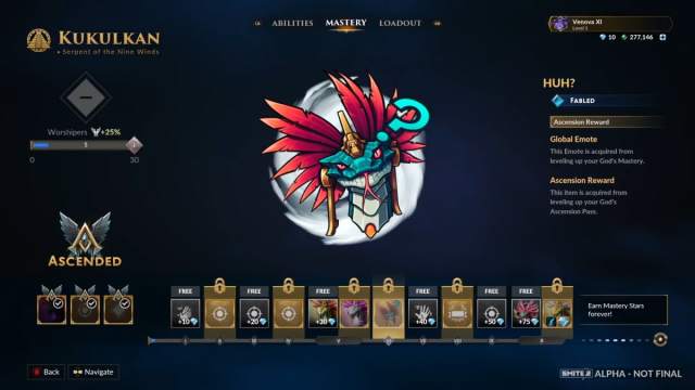 A confused Kukulkan face on an emote in the Smite 2 Ascension Pass.