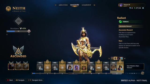 Neith's Radiant Skin in the Smite 2 Ascension Pass.