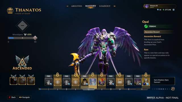 A Thanatos skin shown in a Smite 2 Ascension Pass.