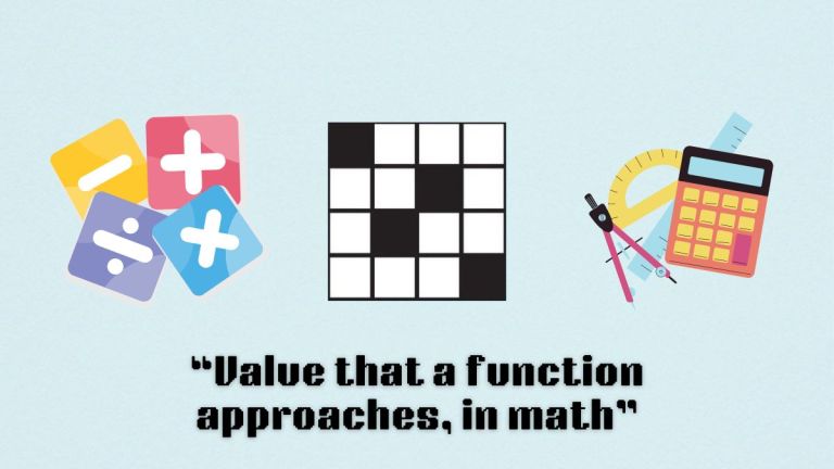 math values, a calculator, a crossword puzzle icon above the clue, 'Value that a function approaches, in math' from the NYT Mini Crossword