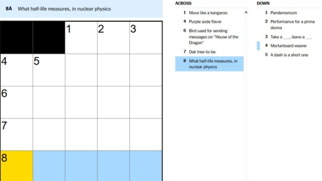 nyt mini crossword clue for what half life measures in nuclear physics