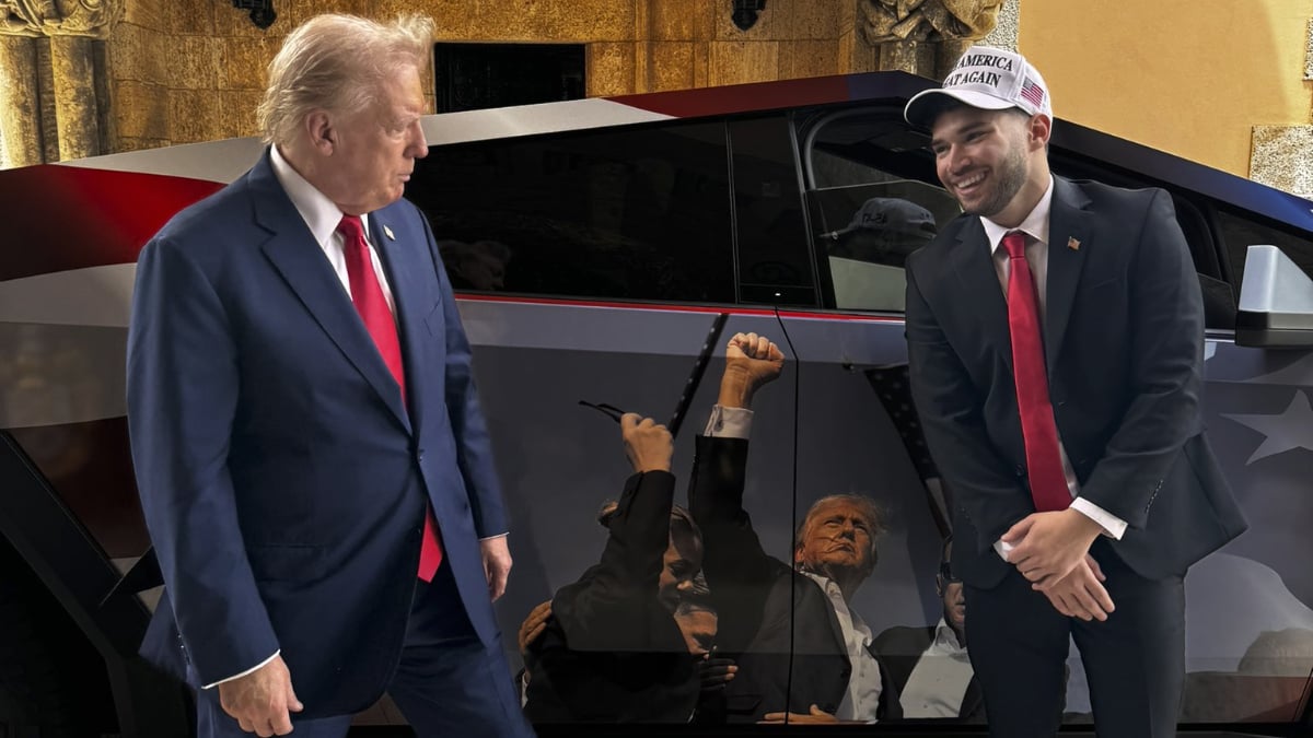 Donald Trump and Adin Ross Standing In front of a Cybertruck Ross just Gifted him.