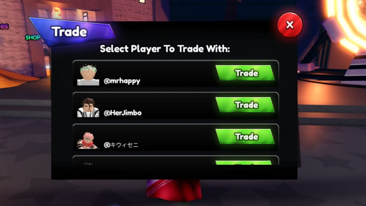 trade screen in anime last stand