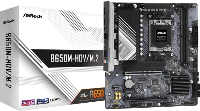 ASRock B650M-HDV/M.2 motherboard with the box packaging