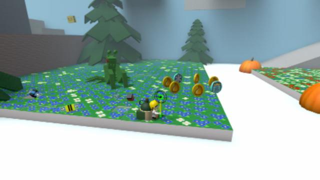 A mantis and several items in Bee Swarm Simulator.