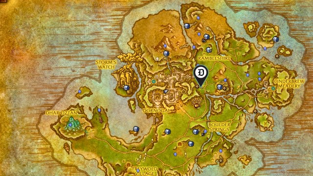 The Dot Esports marker showing the location of where to start the before i depart quest in wow the war within