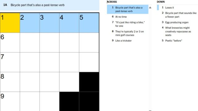 bicycle parts clue in aug. 30 nyt mini crossword