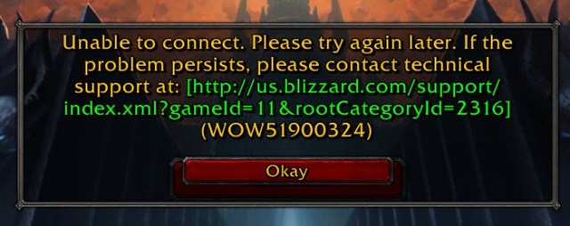 Unable to connect. Please try again later. If the problem persists, please contact technical support. (WOW51900324)