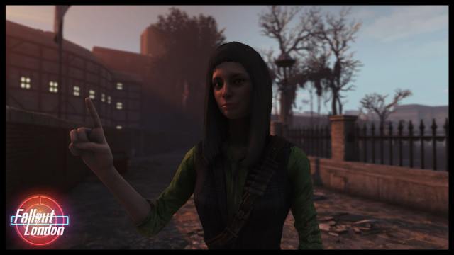 Fallout London female character gesturing with their index finger