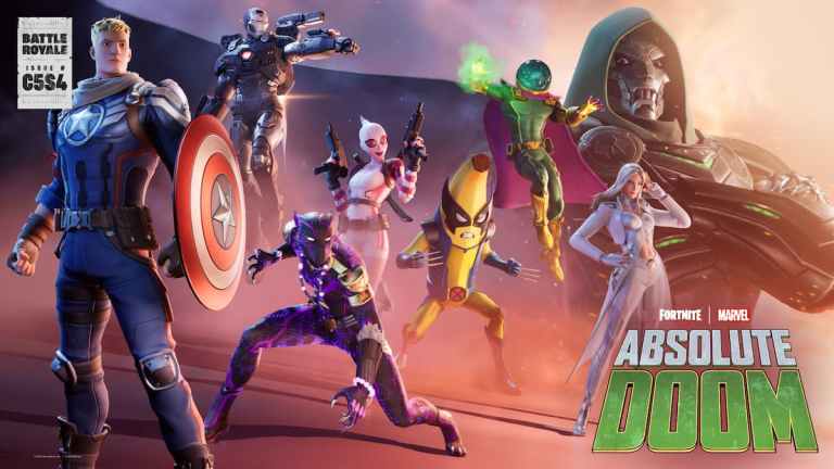 Cap Jones, Peelverine, Mysterio, Doctor Doom, Gwenpool, and more battle pass skins in a Fortnite key art