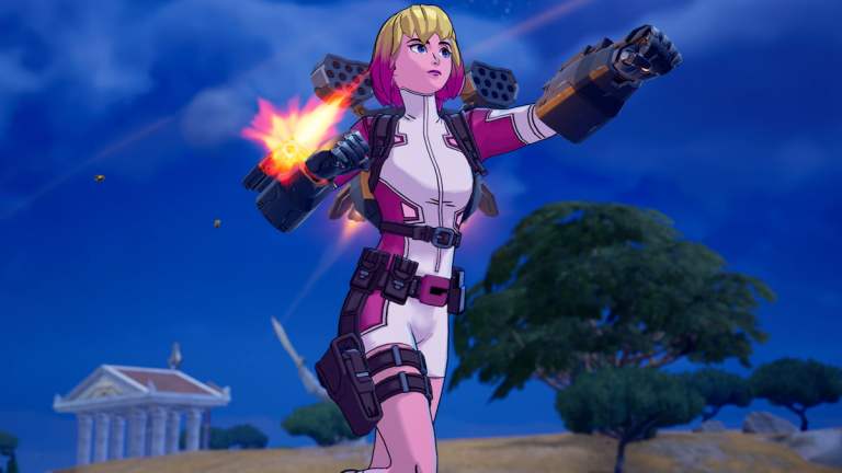 War Machine's arsenal on Gwenpool in Fortnite.