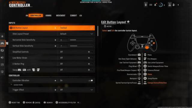 Screenshot of controller settings in Black Ops 6.