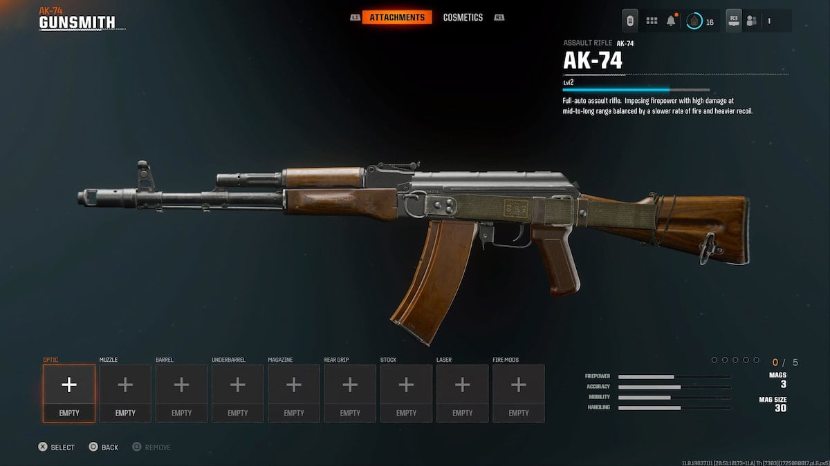 The AK-74 assault rifle in Black Ops 6 menus