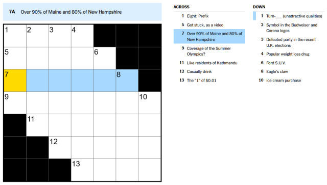 The 7A clue for the Mini Crossword puzzle (Aug. 24)