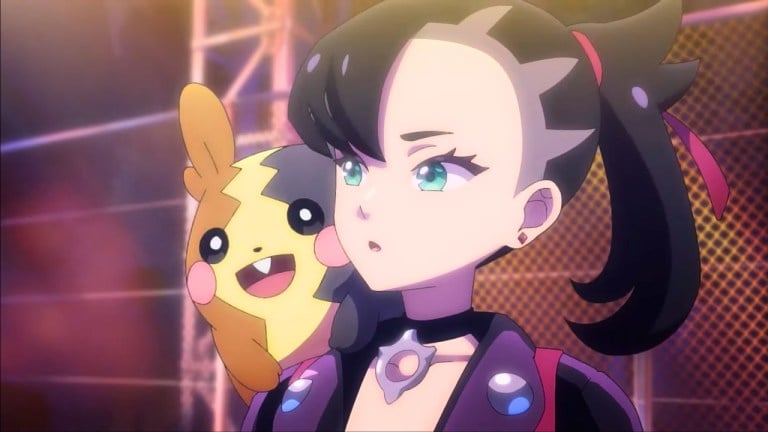 marnie with Morpeko standing on her shoulder in Pokémon